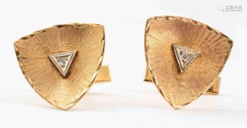 Vintage 14K Gold Triangular Diamond Cufflinks