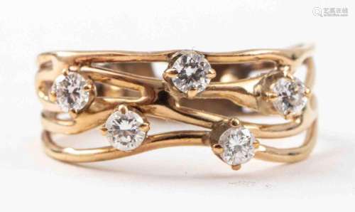 Vintage Brutalist 14K Yellow Gold Diamond Ring