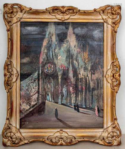 Paul Molnar Oil on Canvas Painting of a Cathedral