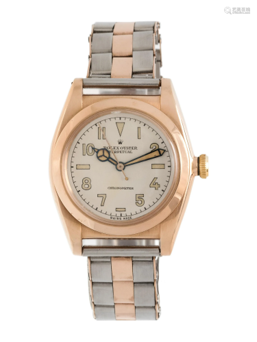 ROLEX, STAINLESS STEEL AND PINK GOLD 'OYSTER PERPETUAL ...