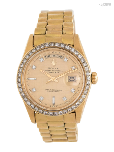 ROLEX, REF. 1803 18K YELLOW GOLD AND DIAMOND 'OYSTER PE...