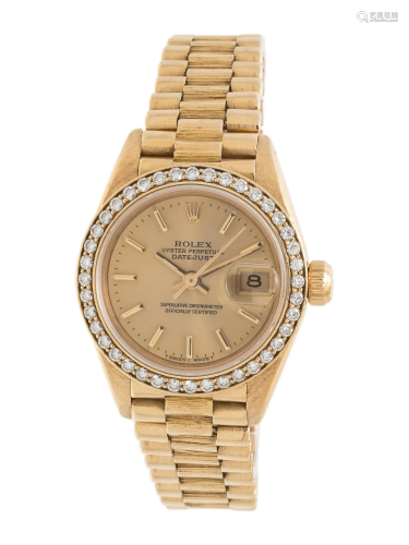ROLEX, REF. 69278 18K YELLOW GOLD AND DIAMOND 'OYSTER P...