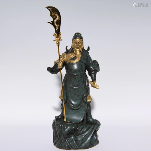 Gilt Gold Turquoise Glaze General Guangong Porcelain Statue