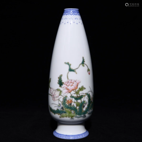 Chinese Enamel Flowers & Butterfly Porcelain Vase