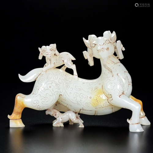 Superb Vintage Chinese Hetian Jade Three Fortune Sheep Statu...