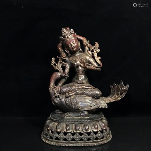 Vintage Chinese Red Copper Four Arm Tara Statue