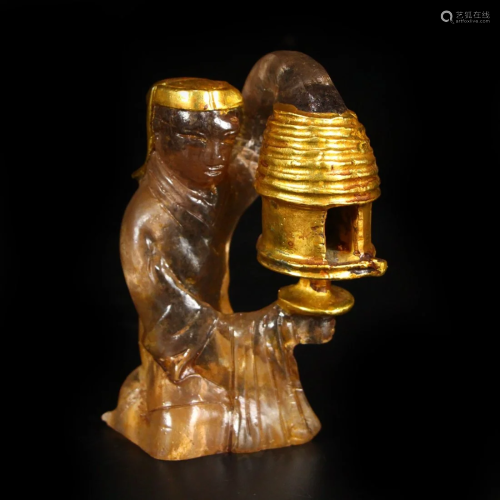 Vintage Chinese Gilt Gold Peking Glass Figure Statue