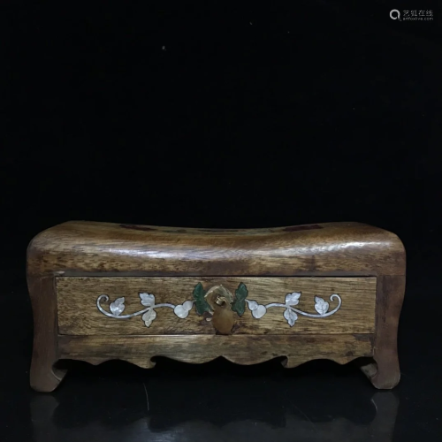 Hai Nan Huang Hua Li Wood Inlay Shell Pillow With Drawer