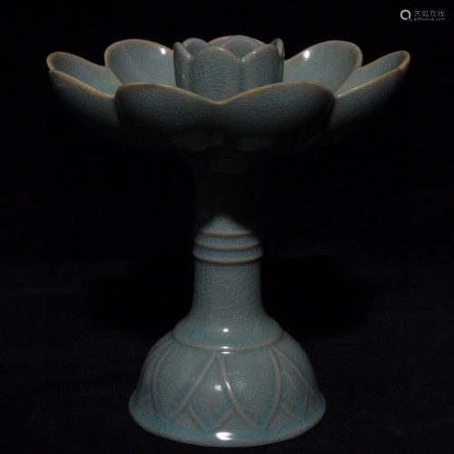 Chinese Ru Kiln Lotus Flower Porcelain Candlestick