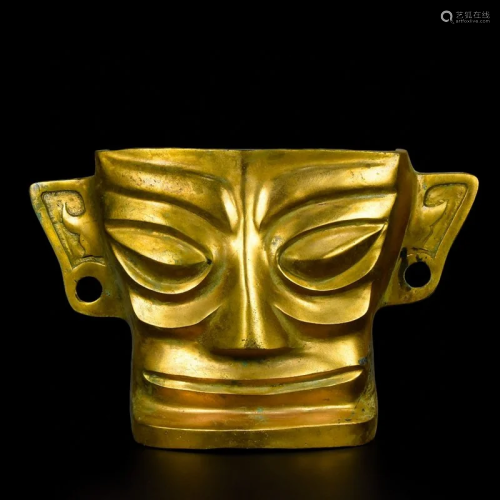 2.2Kg Vintage Chinese Gilt Gold Bronze Mask
