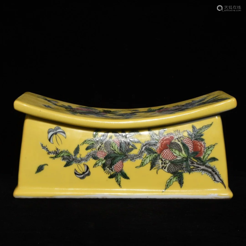 Chinese Yellow Gourd Famille Rose Porcelain Pillow