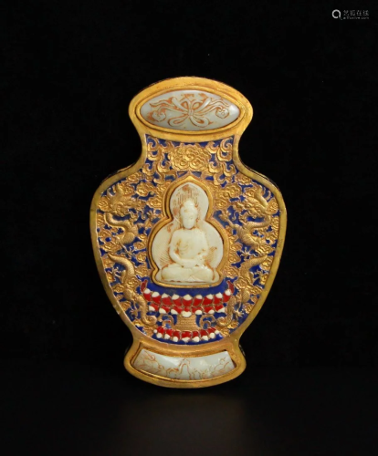 Gilt Gold Red Copper Inlay White Jade Buddha Box