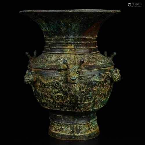 Chinese Bronze Four Dragons Wine Container - Zun