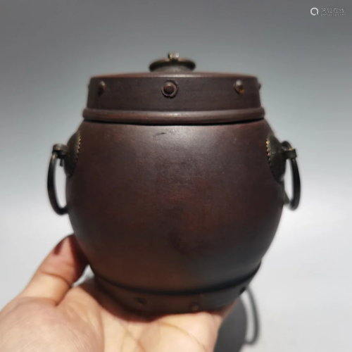 Chinese Yixing Zisha Clay Tea Caddy w Artist Signed