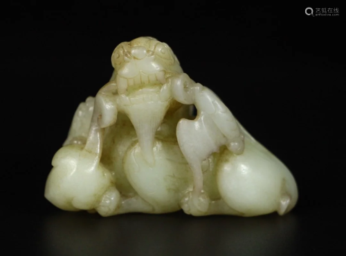 Old Hetian Jade Fortune Bat & Unicorn Pendant