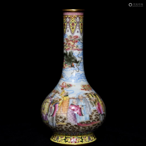 Gilt Gold Famille Rose Buddhism Figure Porcelain Vase