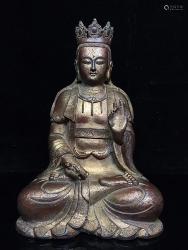 Tibetan Buddhism Red Copper Kwan-yin Statue