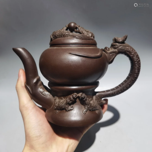 Chinese Yixing Zisha Clay Double Dragon Teapot