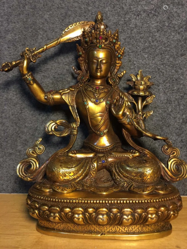 Red Copper Manjusri Boddhisattva Statue