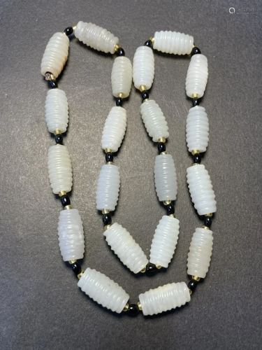 Chinese Natural Hetian Jade Lucky Beads Necklace