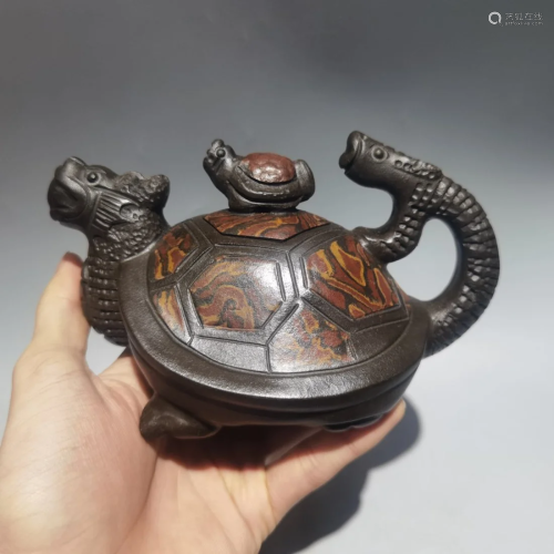 Yixing Zisha Clay Dragon Turtle Teapot w Artist Signed
