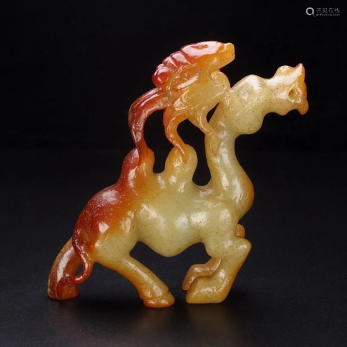 Vintage Hetian Jade Camel & Fortune Bat Statue