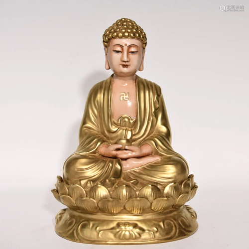 Gilt Gold Porcelain Sakyamuni Buddha Statue