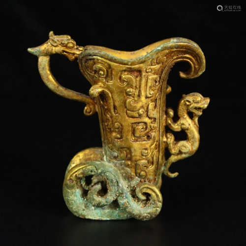 Vintage Gilt Gold Bronze Lucky Dragon Wine Cup