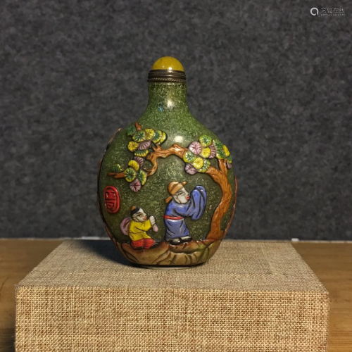 Vintage Peking Glass Low Relief Snuff Bottle