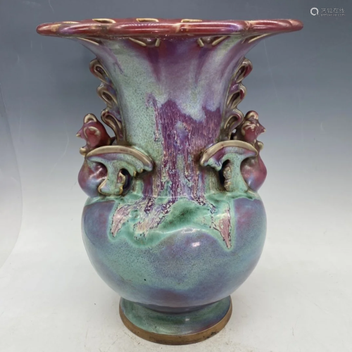 Variable Glaze Jun Kiln Double Phoenix Porcelain Vase