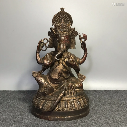 Vintage Red Copper Ganesha Buddha Statue