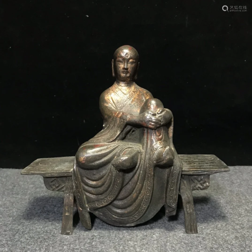 Vintage Chinese Gilt Gold Red Copper Buddha Statue