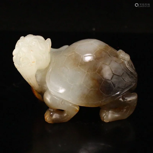 Chinese Hetian Jade Fortune Dragon Turtle Statue