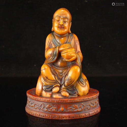 Qing Dy Tianhuang Stone Buddhism Arhat Statue w Box
