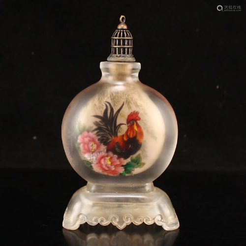 Vintage Chinese Peking Glass Inside Painting Snuff Bottle