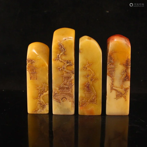 Set Chinese Tianhuang Stone Low Relief Scenery Figure Seals ...