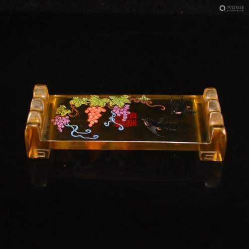 Vintage Chinese Famille Rose Peking Glass Ink Rest