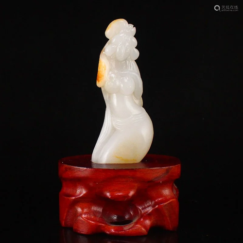 Natural Hetian Jade Nude Woman Statue w Certificate