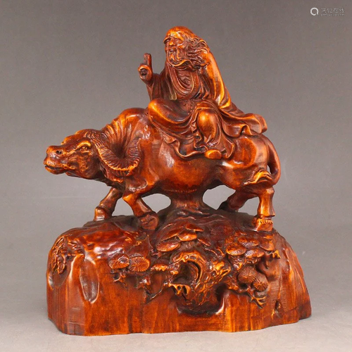 Chinese Boxwood Wood Sage & Ox Statue