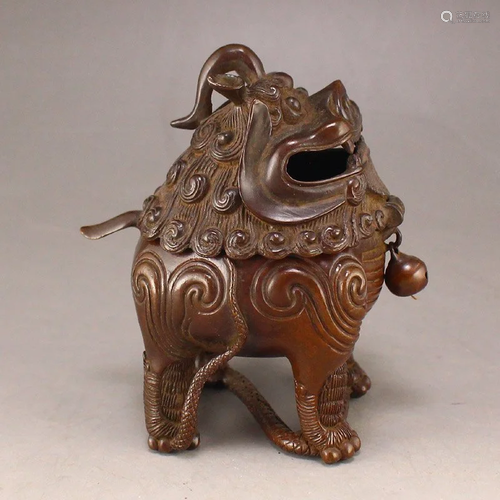 Vintage Red Copper Fortune Unicorn Incense Burner