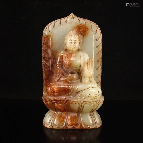 Chinese Qing Dy Hetian Jade Sakyamuni Buddha Statue