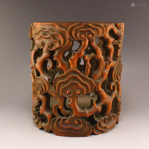 Openwork Chinese Bamboo Ruyi Design Brush Pot