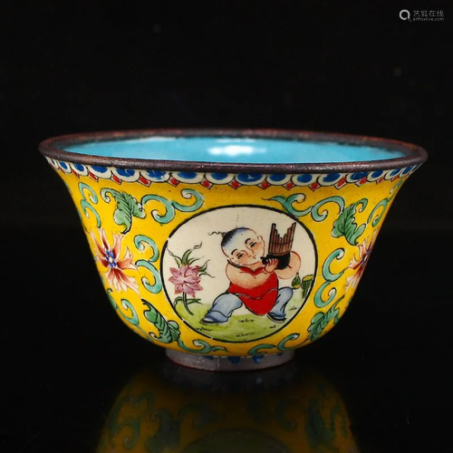 Vintage Chinese Bronze Enamel Cup