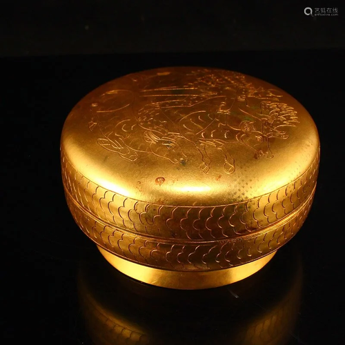 Vintage Chinese Gilt Gold Red Copper Box