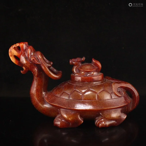 Superb Vintage Hetian Jade Dragon Turtle Burner