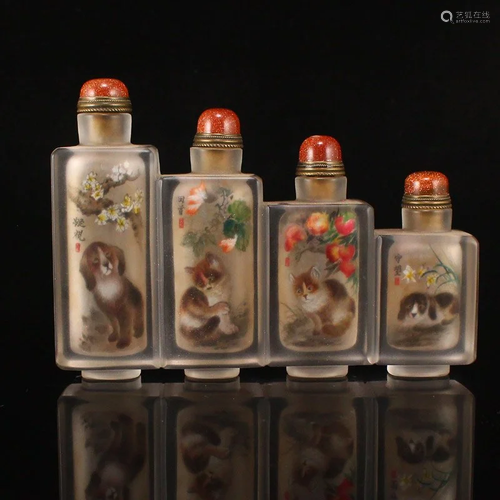 Qing Peking Glass Inside Painting Conjoined Snuff Bottle