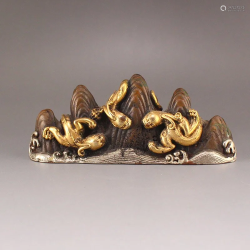 Gilt Gold Red Copper Chi Dragon Brush Pen Shelf