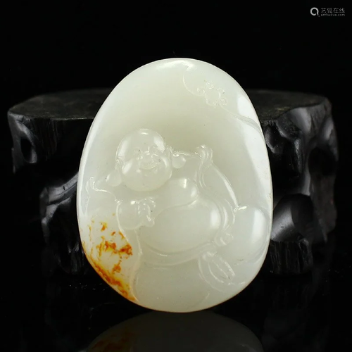 Vintage Chinese Hetian Jade Laughing Buddha Pendant