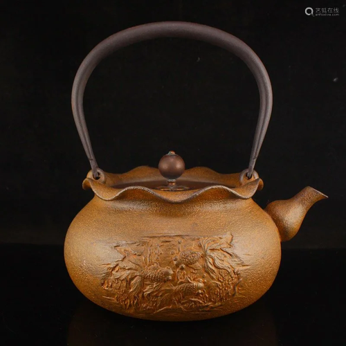 Vintage Japanese Black Iron Handle Teapot