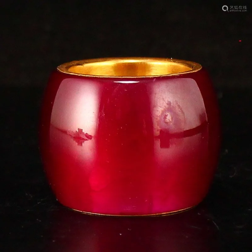 Beautiful Ruby Thumb Ring With Gold Ornament